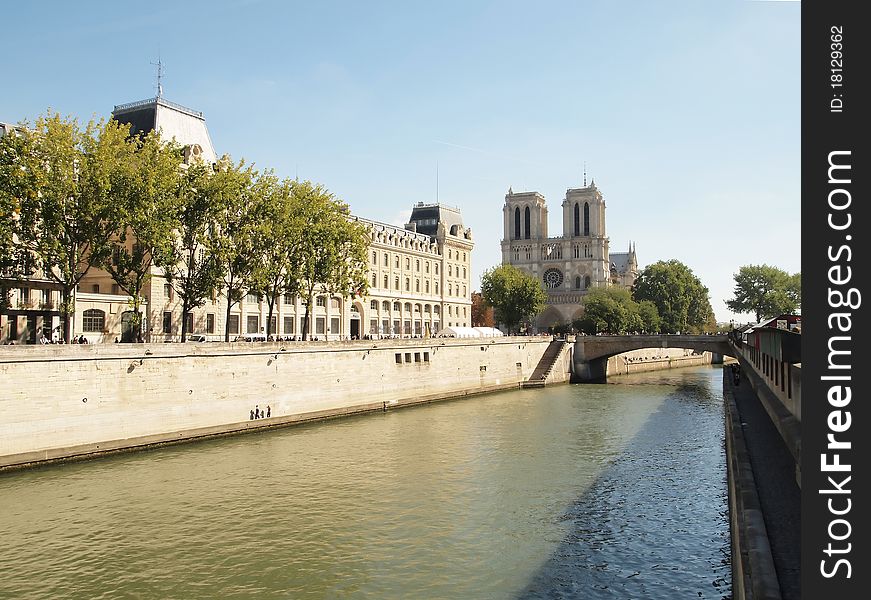 The Seine of Notre Dame de Paris (French for Our Lady of Paris, meaning the church in Paris dedicated to the Virgin Mary), often known simply as Notre Dame in English.