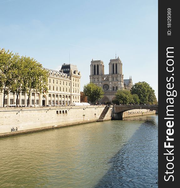 The Seine of Notre Dame de Paris (French for Our Lady of Paris, meaning the church in Paris dedicated to the Virgin Mary), often known simply as Notre Dame in English.