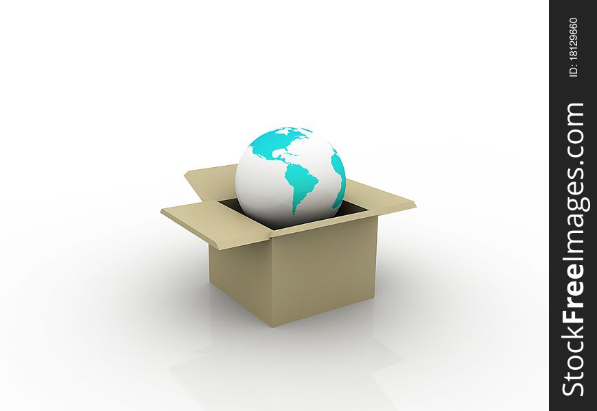 Conceptual Earth box in a box on white background