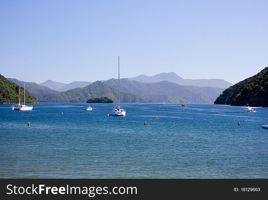 Queen Charlotte sound in Picton, New Zealand. Queen Charlotte sound in Picton, New Zealand