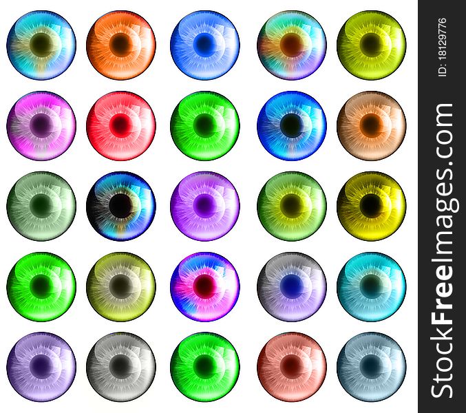 Colorful eye set isolated over white.