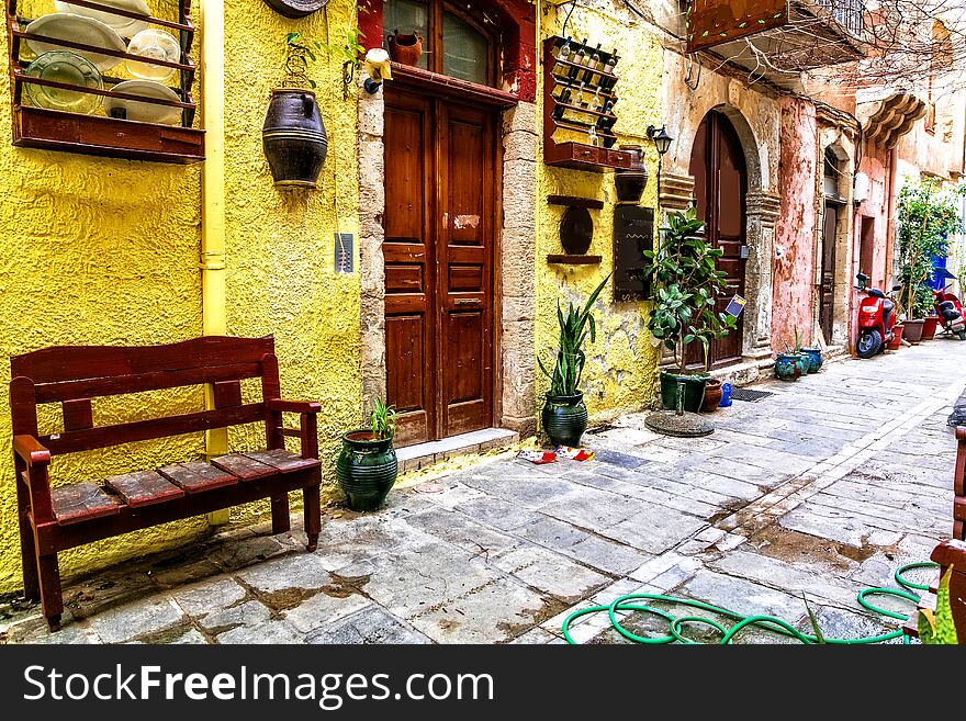 Old Streets Of Rethymno Town,Crete Island,Greece.