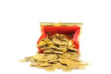 Coin Bag & Stacks Of Gold Coins Stock Images