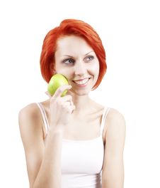 The Girl With An Apple In A Hand Stock Image The Girl With An Apple In A Hand Stock Image