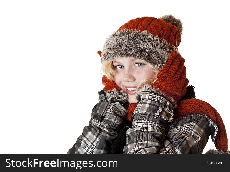 Young Blond Girl With Winter Cap And Jacket