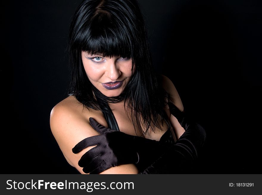 Portrait of smiling gothic woman with black hair. Portrait of smiling gothic woman with black hair