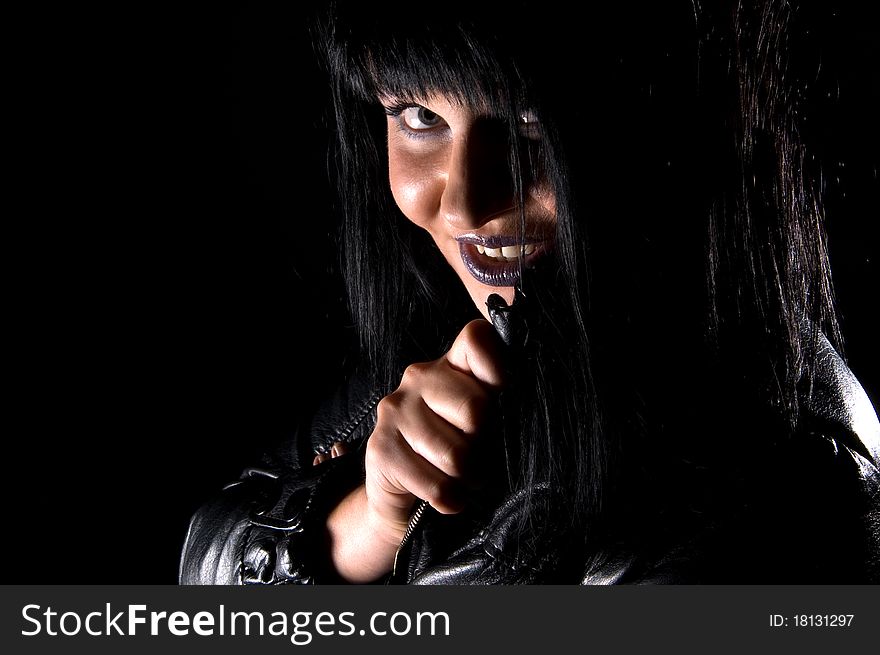 Portrait of smiling gothic woman with black hair. Portrait of smiling gothic woman with black hair