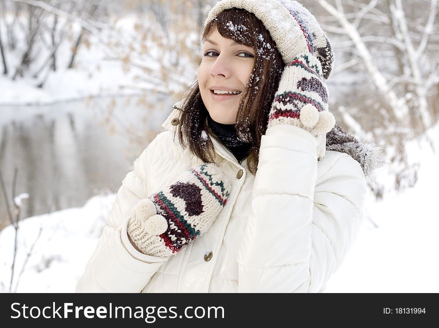 Closeup Portrait Of A Cute Girl Walking Outdoor