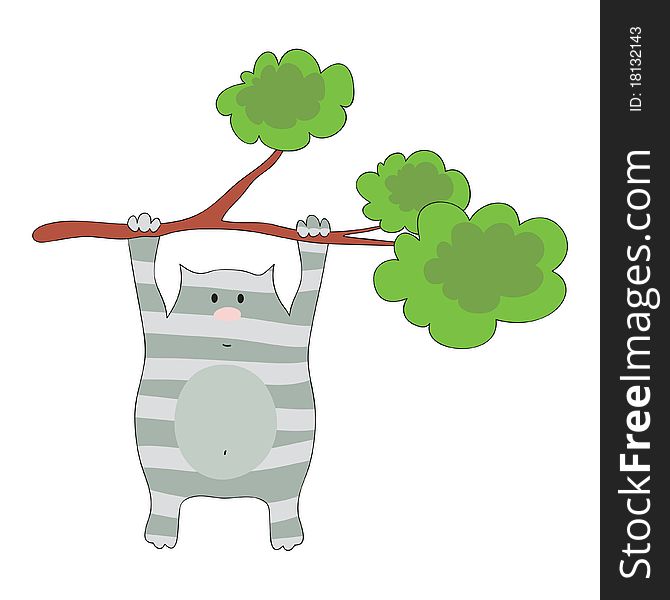 A fat cat, hanging on a tree. A fat cat, hanging on a tree