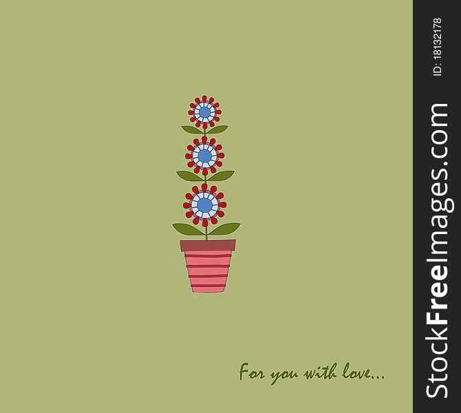 Card with flower in a flower pot with text