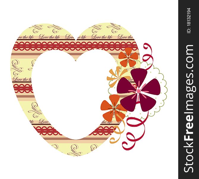 Heart frame with flowers, blank and isolated