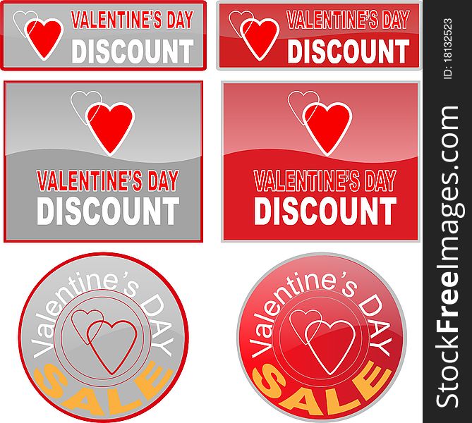 Valentine's Day discount internet buttons, useful for web designers. Isolated on white. Valentine's Day discount internet buttons, useful for web designers. Isolated on white.