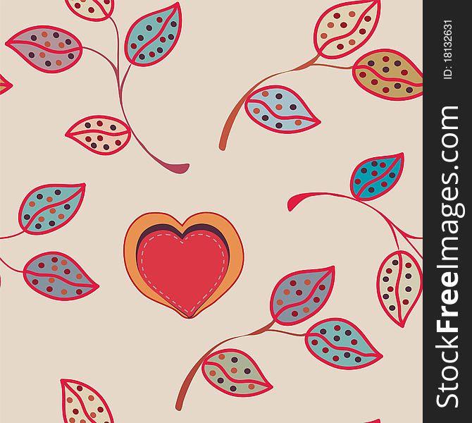 Abstract pattern with leaves and heart
