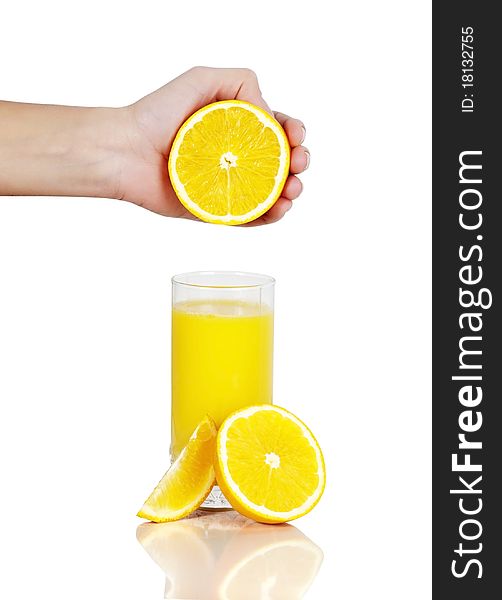 Glass of orange juice with orange segments. Glass of orange juice with orange segments