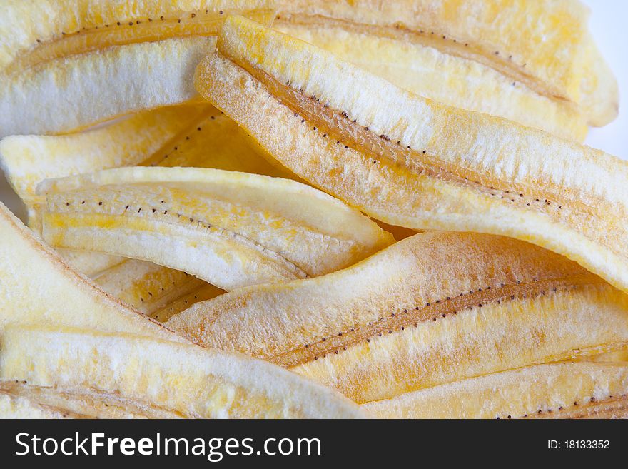 Strips of dried and salted banana for snacking & baking. Strips of dried and salted banana for snacking & baking