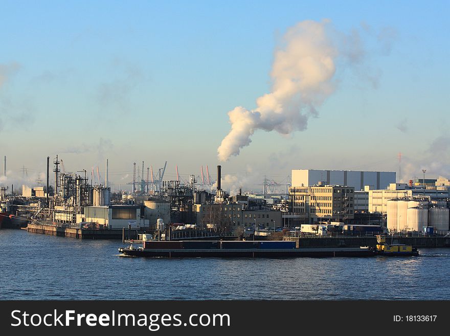 Industrial facilities in harbor of Hamburg.