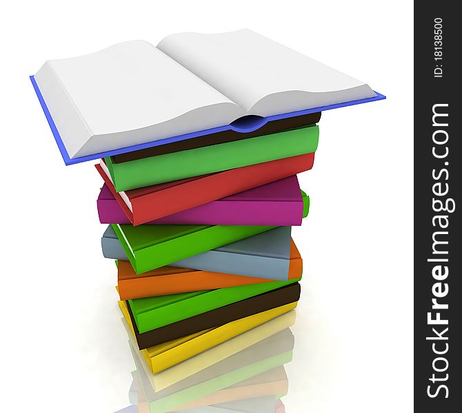 Stack of books on white background with reflection. Stack of books on white background with reflection