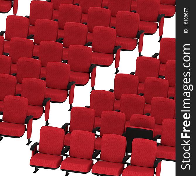 Red chairs for the audience