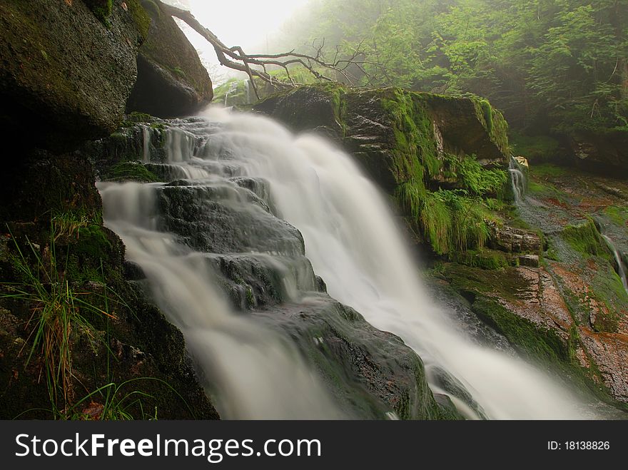 Waterfall in the forest with a long exposure