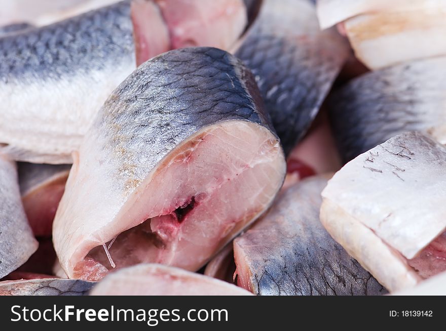 Fresh herring pieces close up