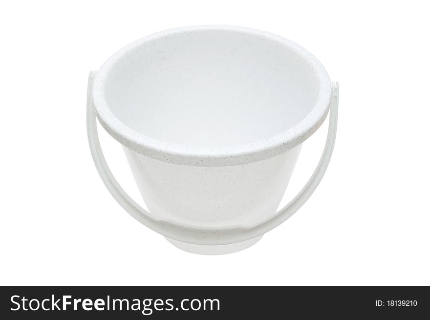 Empty white plastic bucket. On a white background. Empty white plastic bucket. On a white background