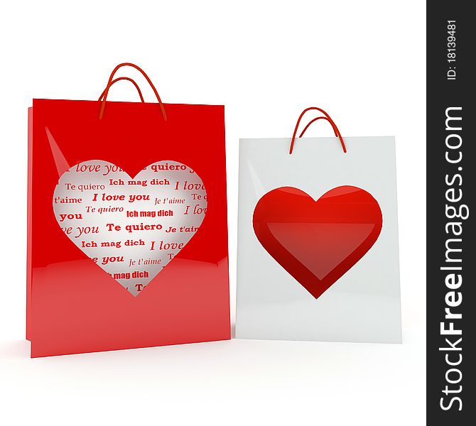 Neckline in the form of heart on two bags. Neckline in the form of heart on two bags