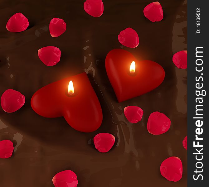 Candles in the shape of hearts and chocolate. Candles in the shape of hearts and chocolate