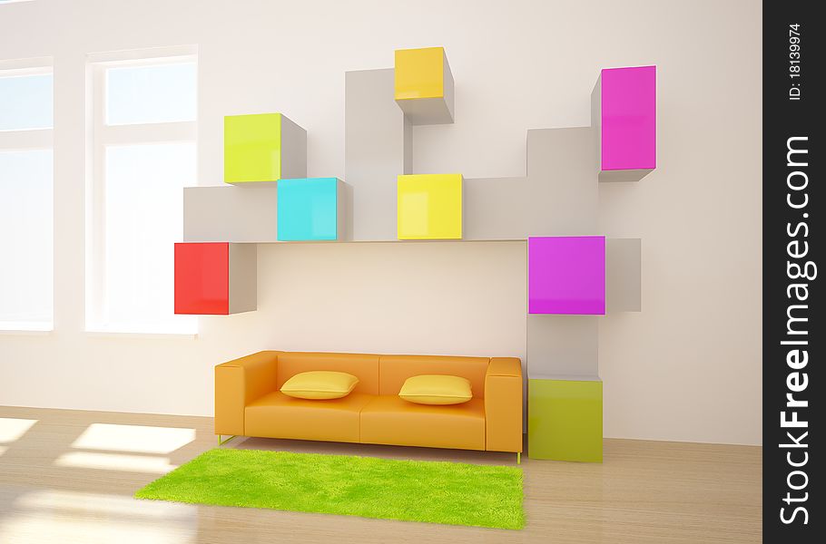 Colored interior concept with modern furniture