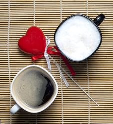 Two Coffee Cups And Heart Stock Image Two Coffee Cups And Heart Stock Image