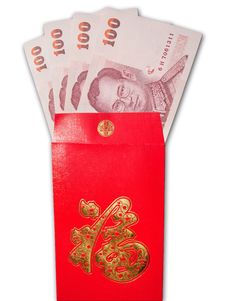 Thai Banknotes In Chinese Style Red Envelope Royalty Free Stock Photo