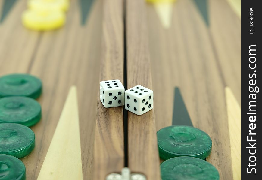 Backgammon set with rolling dice. Backgammon set with rolling dice