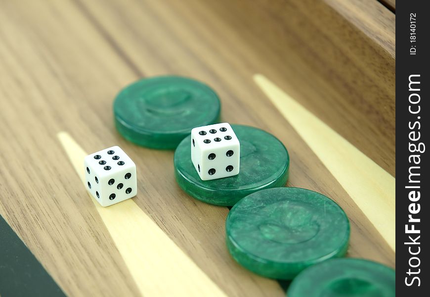 Backgammon set with rolling dice. Backgammon set with rolling dice