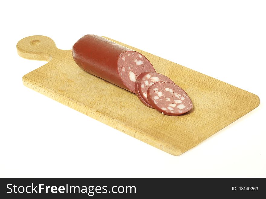 Smoked sausage isolated on white