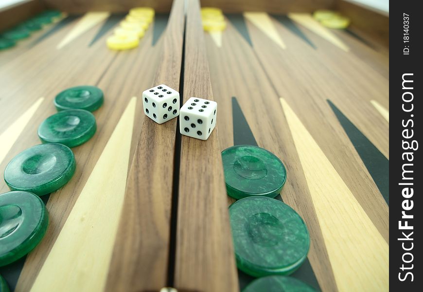 Backgammon set with rolling dice. Backgammon set with rolling dice