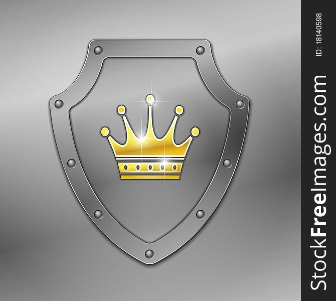 Shield with crown on a metal background. Shield with crown on a metal background.