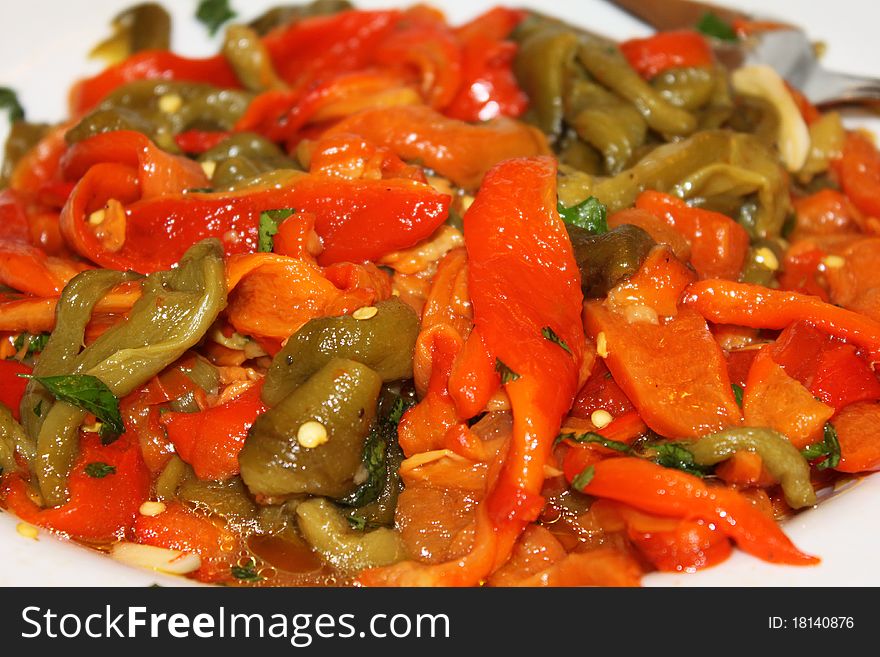 A mix of green and red pepper salad