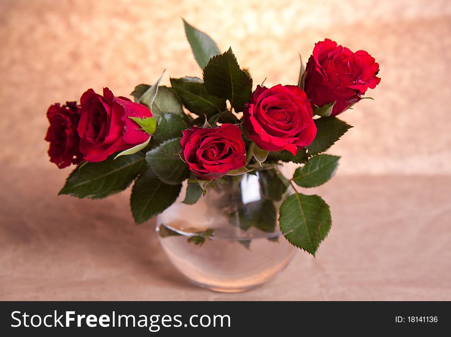 Bunch of red roses in vase