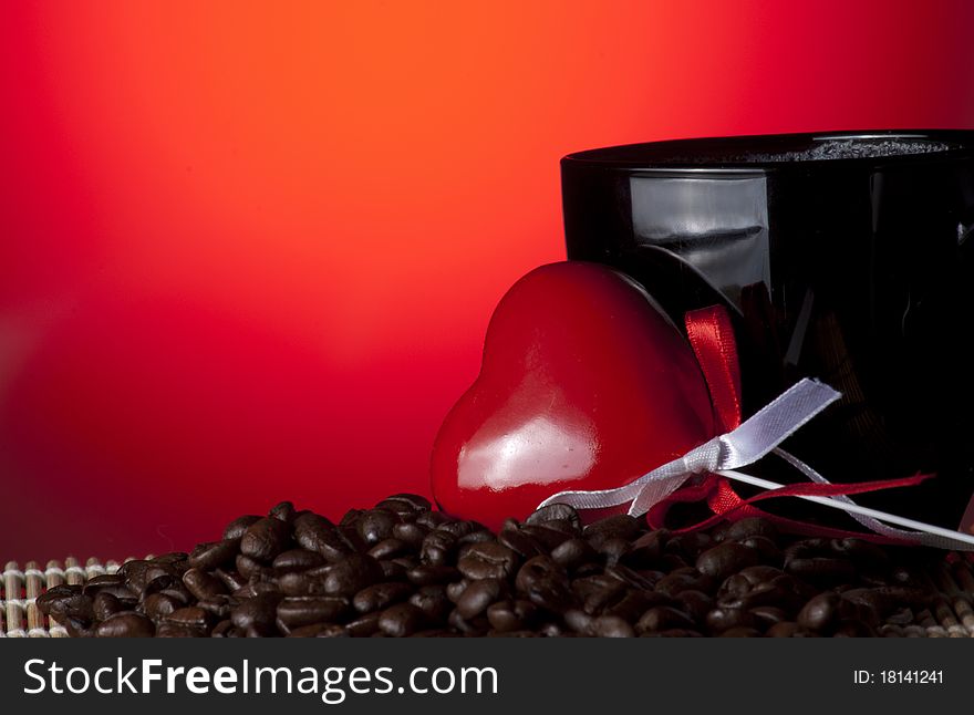 Coffee Cup, Heart And Beans