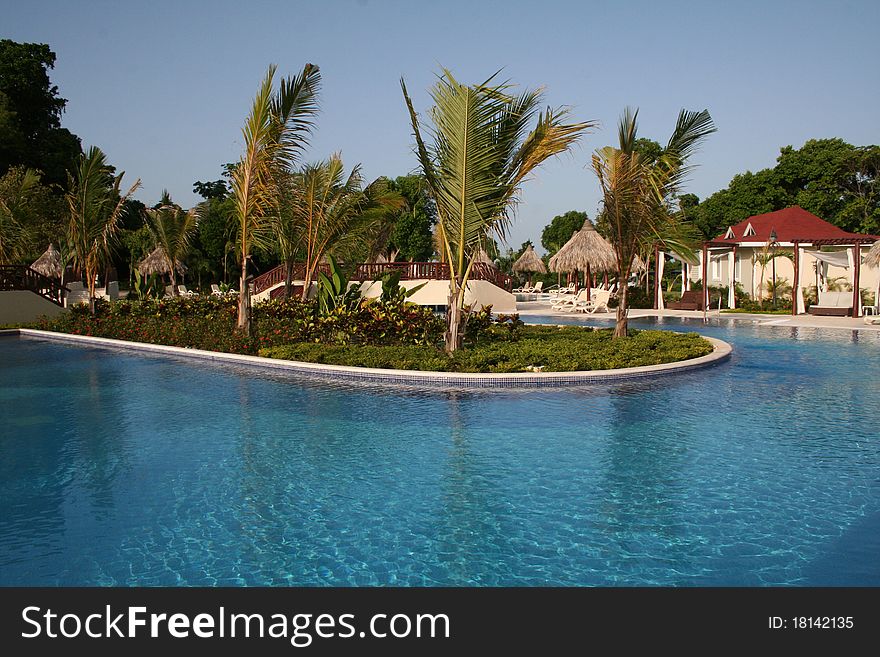 Luxury hotel garden with pool View in Cayo Levantado