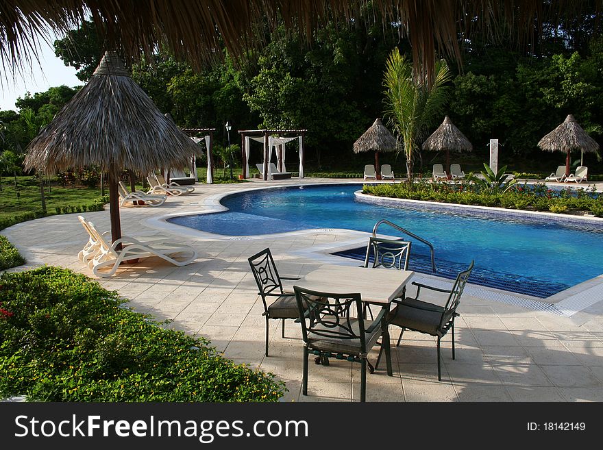 Luxury hotel garden with pool view