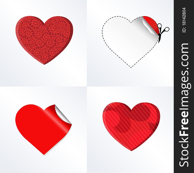 4 Hearts In Different Kinds, For Valentines Day Card, Vector Illustration. 4 Hearts In Different Kinds, For Valentines Day Card, Vector Illustration
