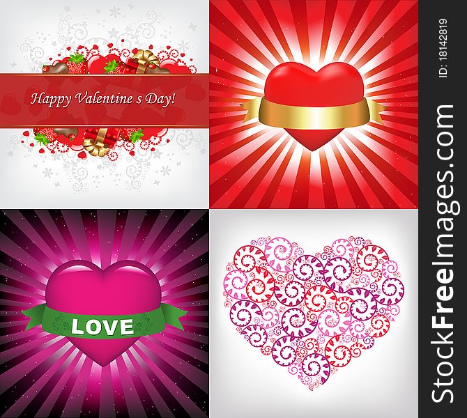 4 Valentines Day Card With Text, Vector Illustration. 4 Valentines Day Card With Text, Vector Illustration