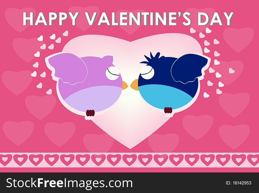 Birds kissing valentine's day card, pink. Birds kissing valentine's day card, pink