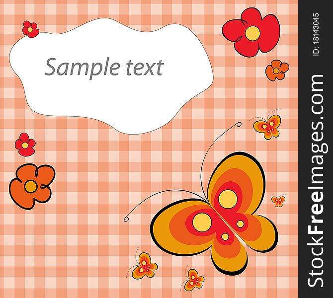 Beautiful butterfly card in orange with place for text