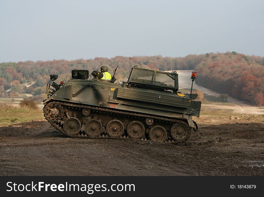 A British army tank on a training course. A British army tank on a training course