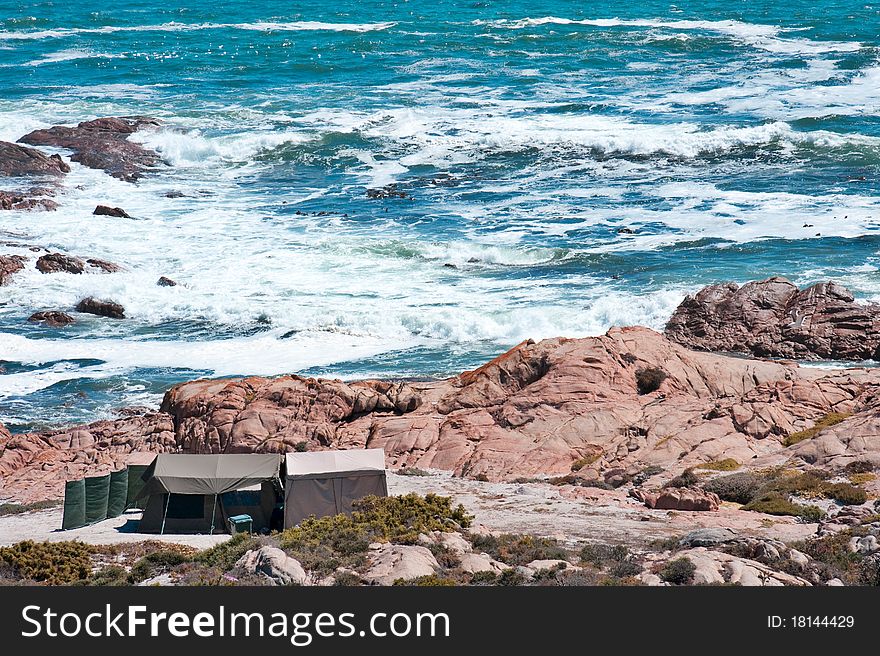 Campsite with tent on the coast, westcoast south africa. Campsite with tent on the coast, westcoast south africa