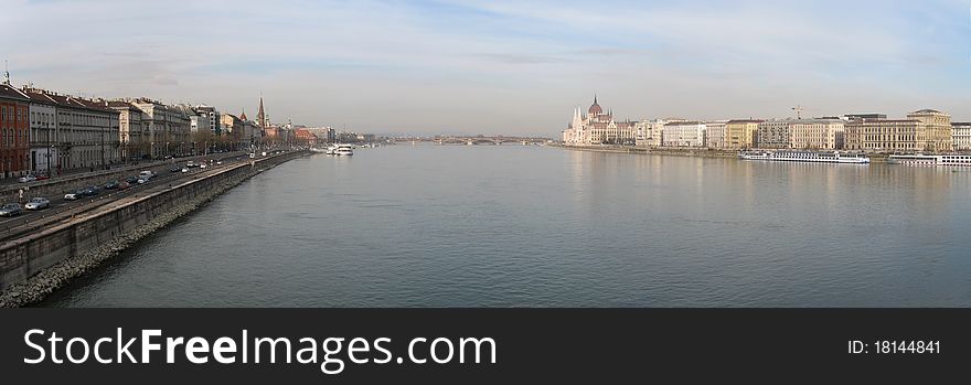 Photo of River Danube flowing through Budapest. Photo of River Danube flowing through Budapest