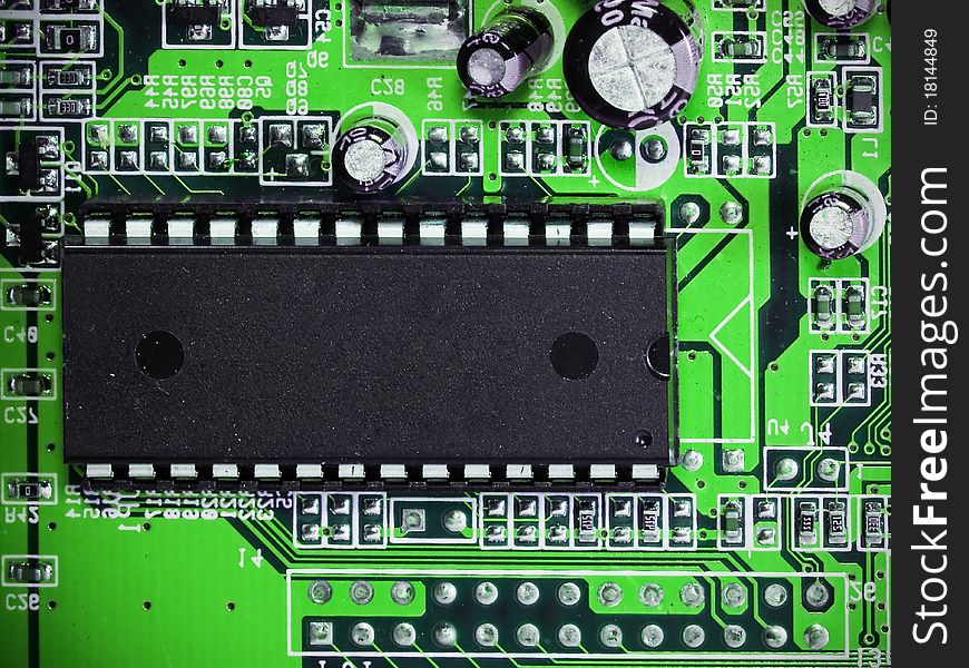 Close up of green electronic circuit board