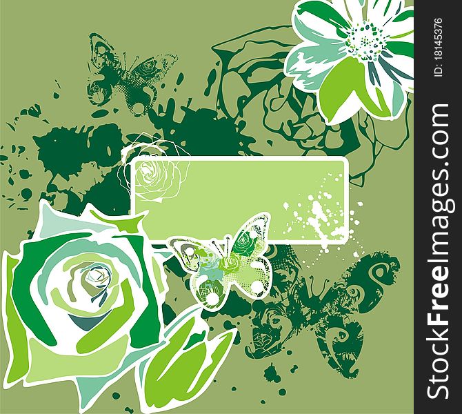 Pattern of butterflies and flowers on green background. Vector illustration. Pattern of butterflies and flowers on green background. Vector illustration