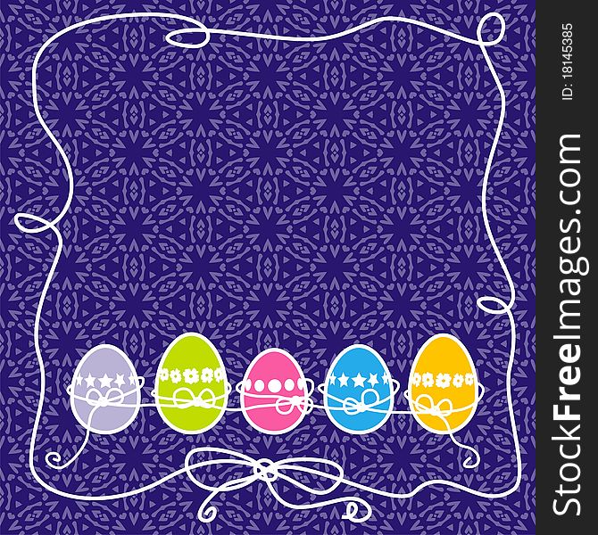 Postcard with five colorful Easter eggs. Vector illustration. Postcard with five colorful Easter eggs. Vector illustration.